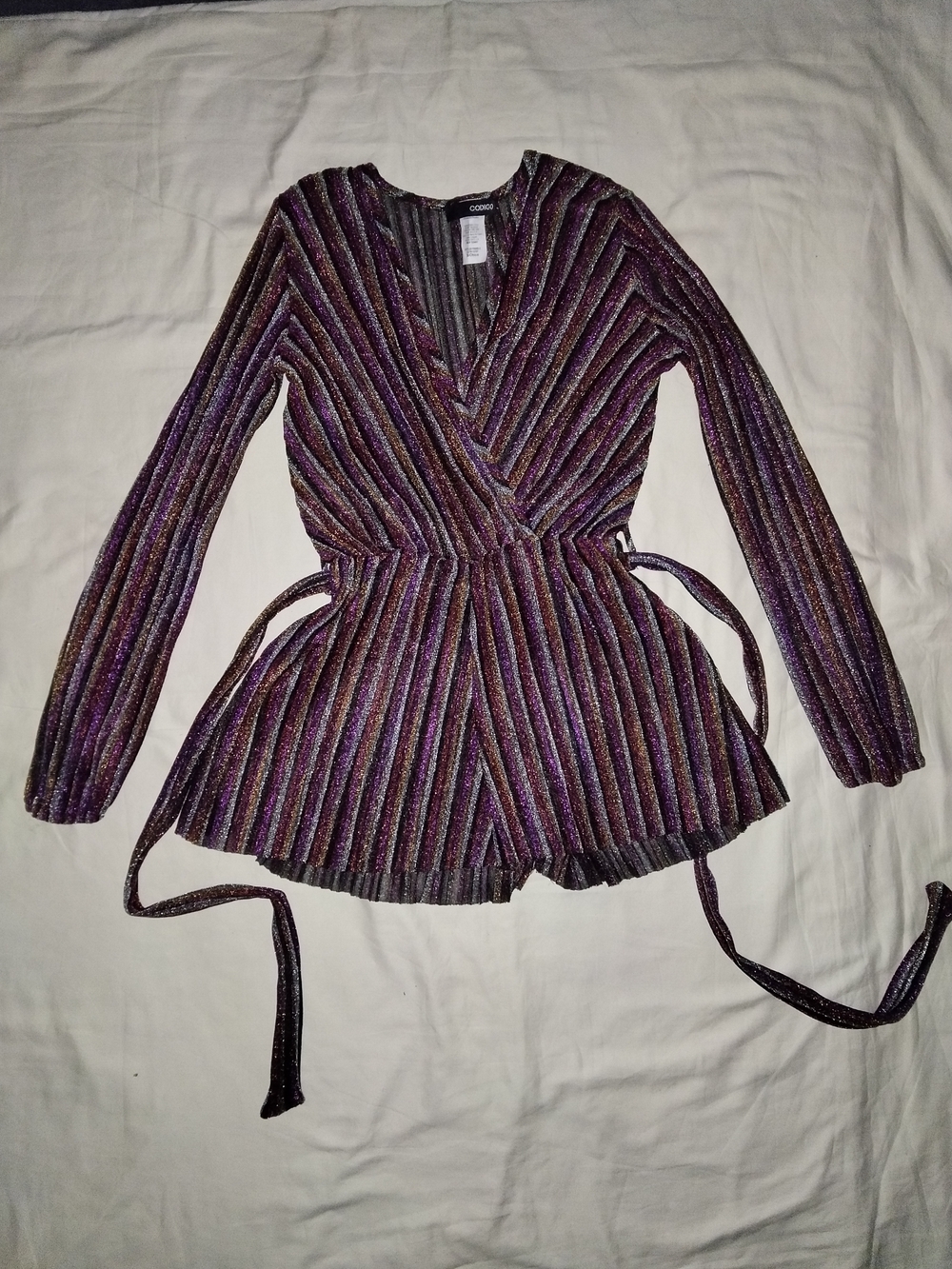 Metallic Purple Striped Wrap Romper